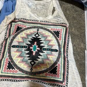 Western tank top, cream burn out, women's size S